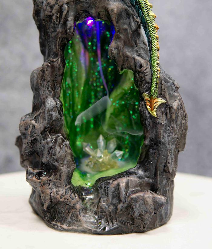 Ebros Gift Ebros Emerald Dragon On Crystal Geode Mountain Backflow Incense Burner With LED