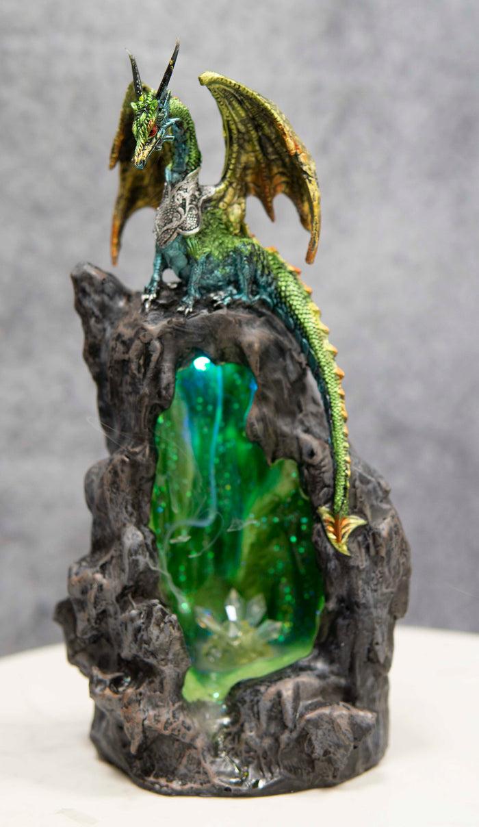 ebros gift Ebros Emerald Dragon On Crystal Geode Mountain Backflow Incense Burner With LED