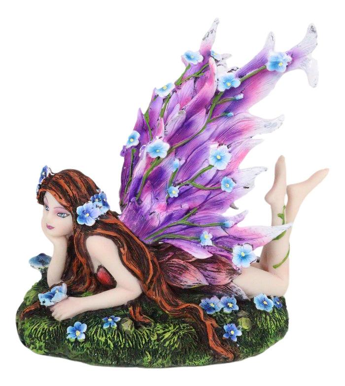 Ebros Gift Ebros Enchanted Garden Meadows Blue Peony Fairy With Purple Wings Sunbathing Figurine