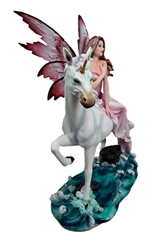 Ebros Gift Ebros Enchanted Unicorn With Magenta Fairy Strolling The Beach Decorative Figurine 12.25"H