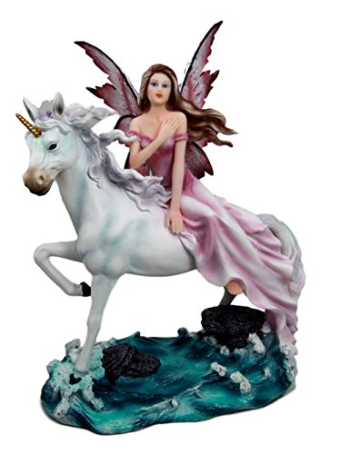ebros gift Ebros Enchanted Unicorn With Magenta Fairy Strolling The Beach Decorative Figurine 12.25"H
