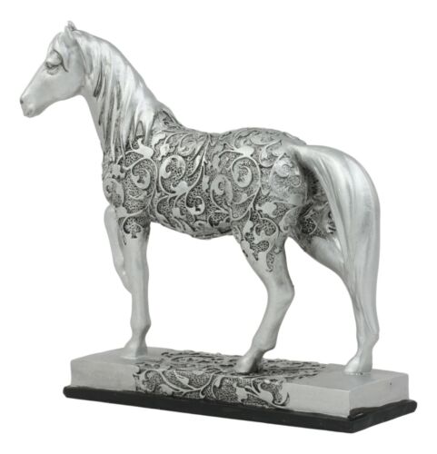 Ebros Gift Ebros Equestrian Filigree Graceful Sauntering Silver Horse Statue 7.75" Long