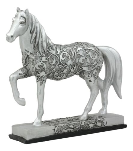 Ebros Gift Ebros Equestrian Filigree Graceful Sauntering Silver Horse Statue 7.75" Long