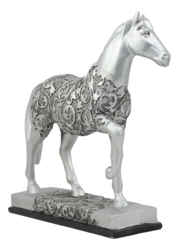 Ebros Gift Ebros Equestrian Filigree Graceful Sauntering Silver Horse Statue 7.75" Long
