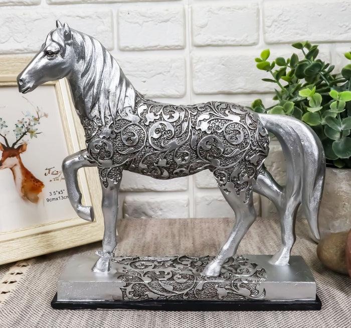 ebros gift Ebros Equestrian Filigree Graceful Sauntering Silver Horse Statue 7.75" Long