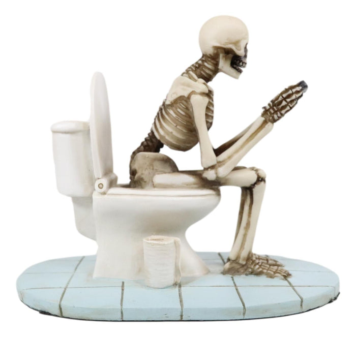 Ebros Gift Ebros Eternally Constipated Skeleton On Toilet Bowl Browsing Cellphone Figurine