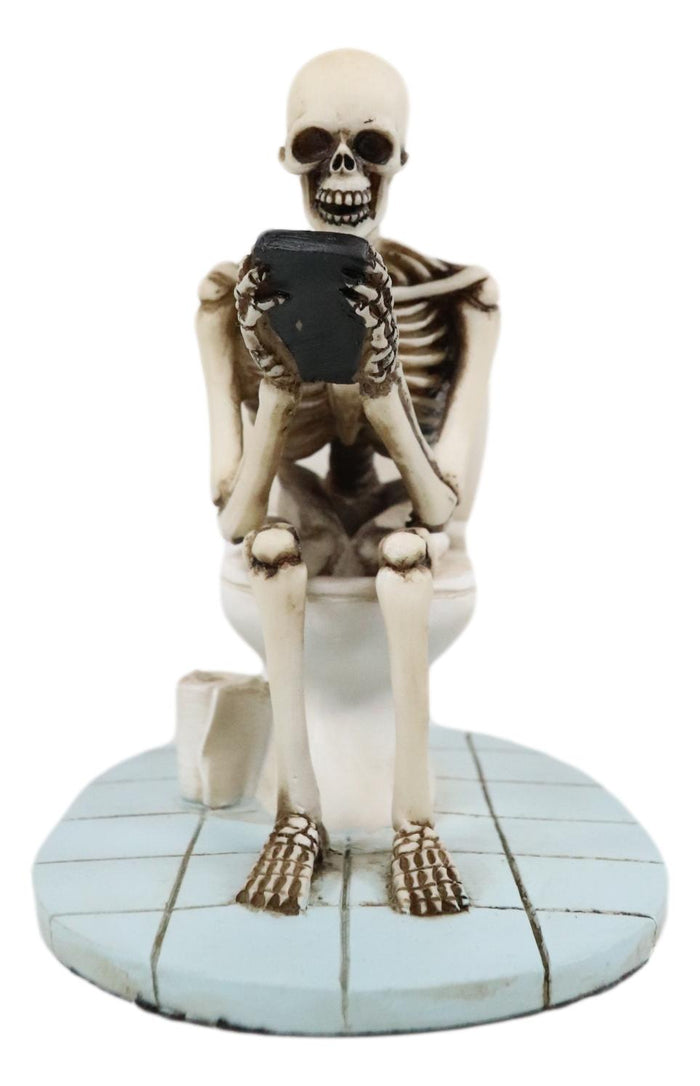 Ebros Gift Ebros Eternally Constipated Skeleton On Toilet Bowl Browsing Cellphone Figurine