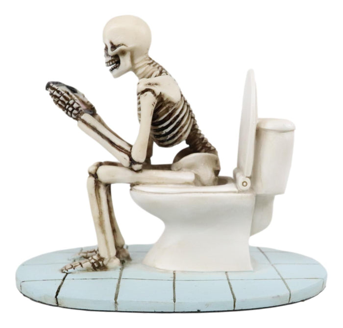 Ebros Gift Ebros Eternally Constipated Skeleton On Toilet Bowl Browsing Cellphone Figurine