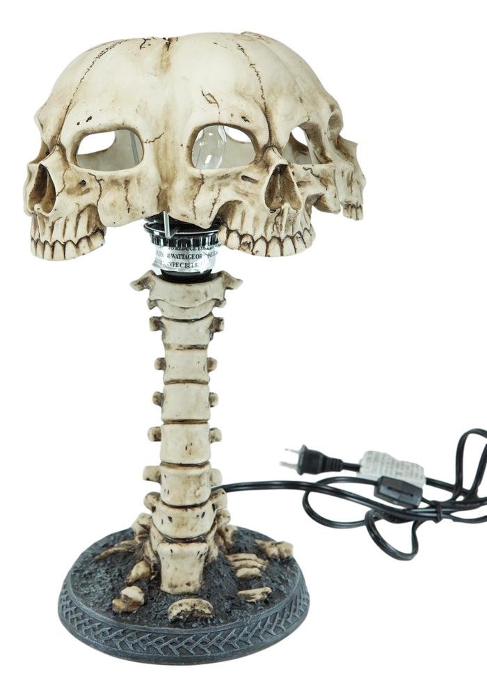 Ebros Gift Ebros Evil Resurrection Ossuary Skulls Shade W/ Skeleton Bone Spine Column Table Lamp