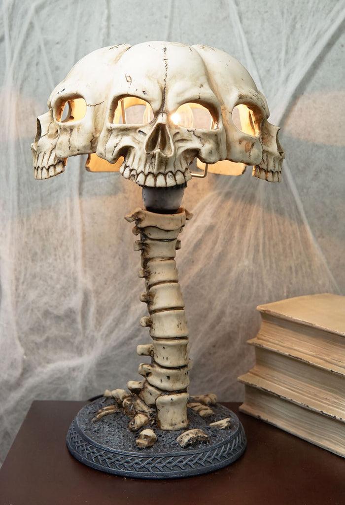ebros gift Ebros Evil Resurrection Ossuary Skulls Shade W/ Skeleton Bone Spine Column Table Lamp