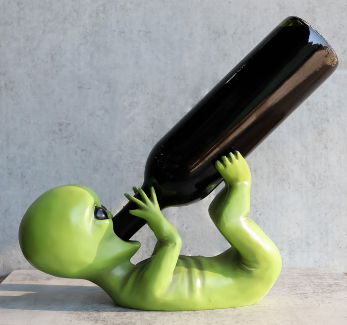 ebros gift Ebros Extra Terrestrial Alien UFO Outer Space Colony Wine Bottle Holder Figurine Decor