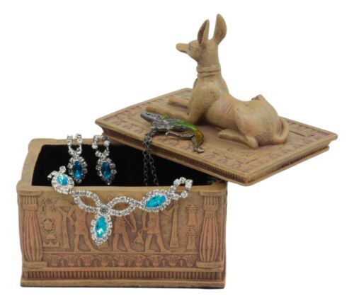 Ebros Gift Ebros Eye Of Horus And Anubis Dog Egyptian Jewelry Box In Sandstone Finish 4.5"H