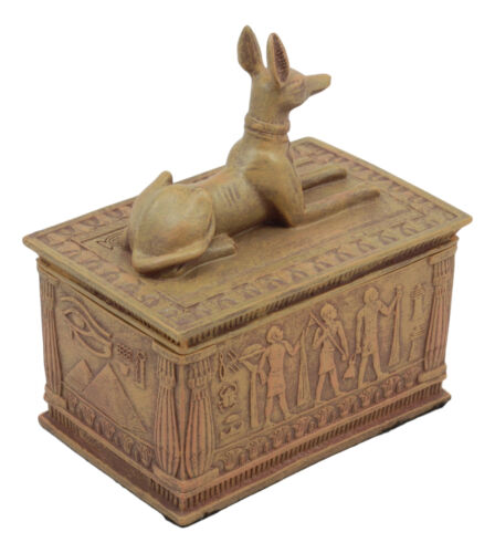 Ebros Gift Ebros Eye Of Horus And Anubis Dog Egyptian Jewelry Box In Sandstone Finish 4.5"H