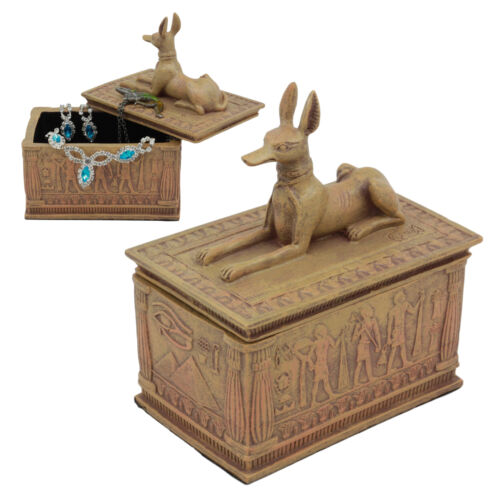 ebros gift Ebros Eye Of Horus And Anubis Dog Egyptian Jewelry Box In Sandstone Finish 4.5"H