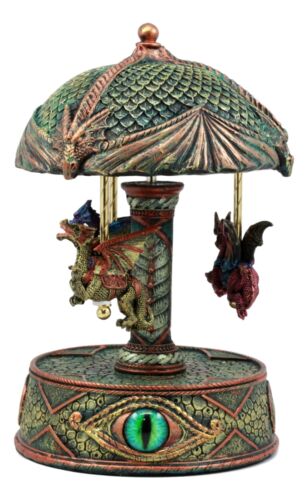 Ebros Gift Ebros Eye Of Pandora Three Colorful Flying Dragons Clockwork Musical Carousel Statue