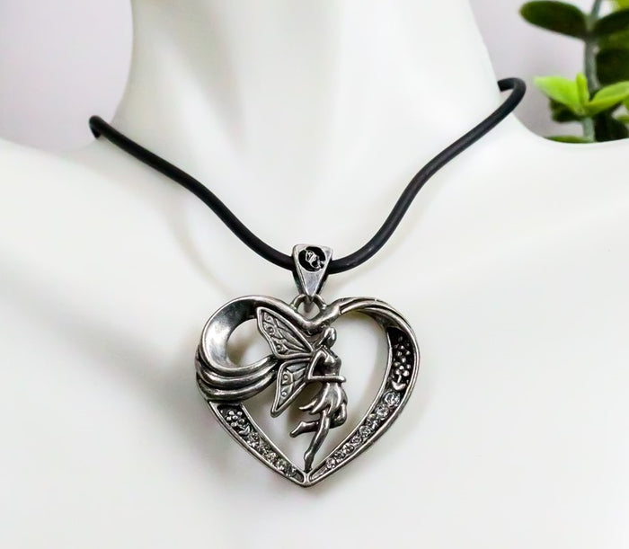 ebros gift Ebros Fairy Cupid Heart Medallion Necklace Accessory Jewelry With Rhinestones
