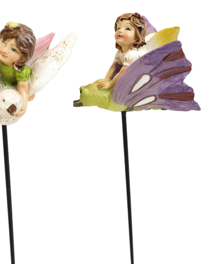 Ebros Gift Ebros Fairy Garden Baby Fairies Riding On Stakes Set Of 3 Figurine 10"H