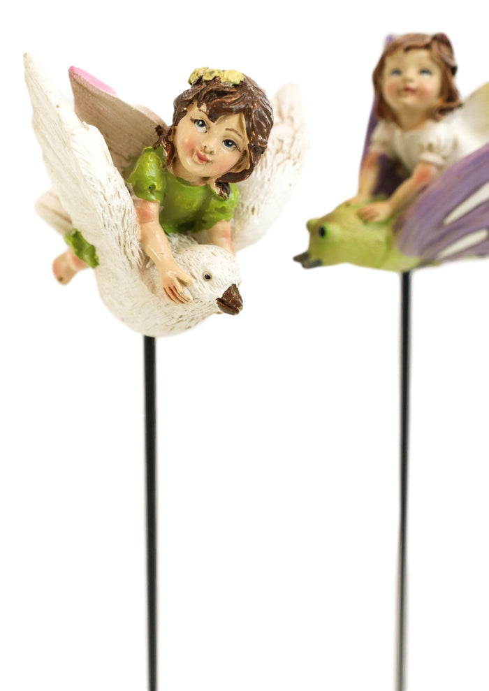 Ebros Gift Ebros Fairy Garden Baby Fairies Riding On Stakes Set Of 3 Figurine 10"H