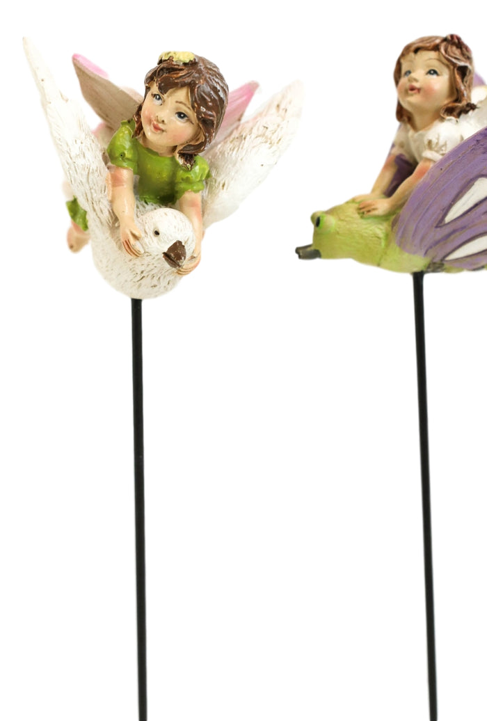 Ebros Gift Ebros Fairy Garden Baby Fairies Riding On Stakes Set Of 3 Figurine 10"H