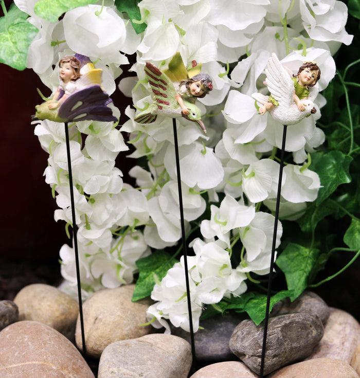 ebros gift Ebros Fairy Garden Baby Fairies Riding On Stakes Set of 3 Figurine 10"H