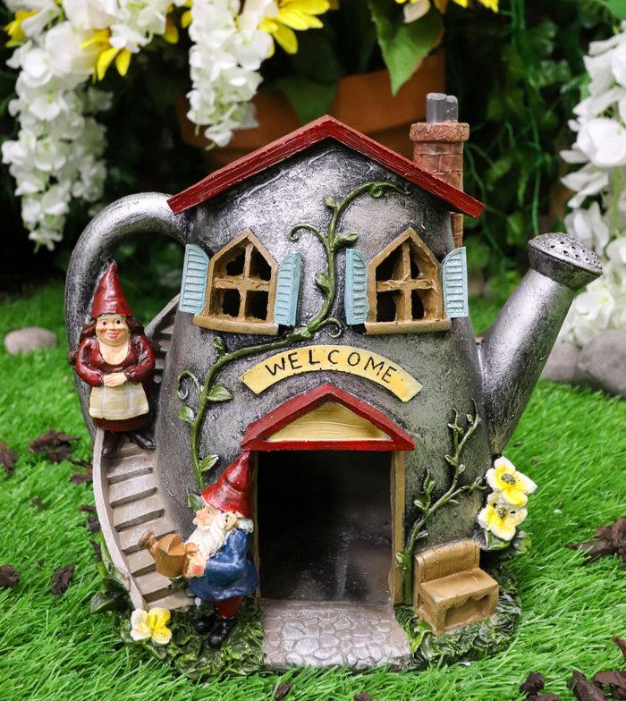 ebros gift Ebros Fairy Garden Watering Can Mr and Mrs Gnome Mini House Welcome Figurine 8.5"Tall