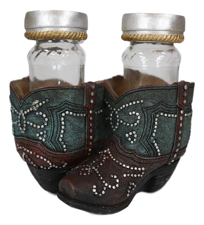Ebros Gift Ebros Fancy Beads Turquoise Pair Of Cowgirl Boots Salt And Pepper Shakers Holder Set