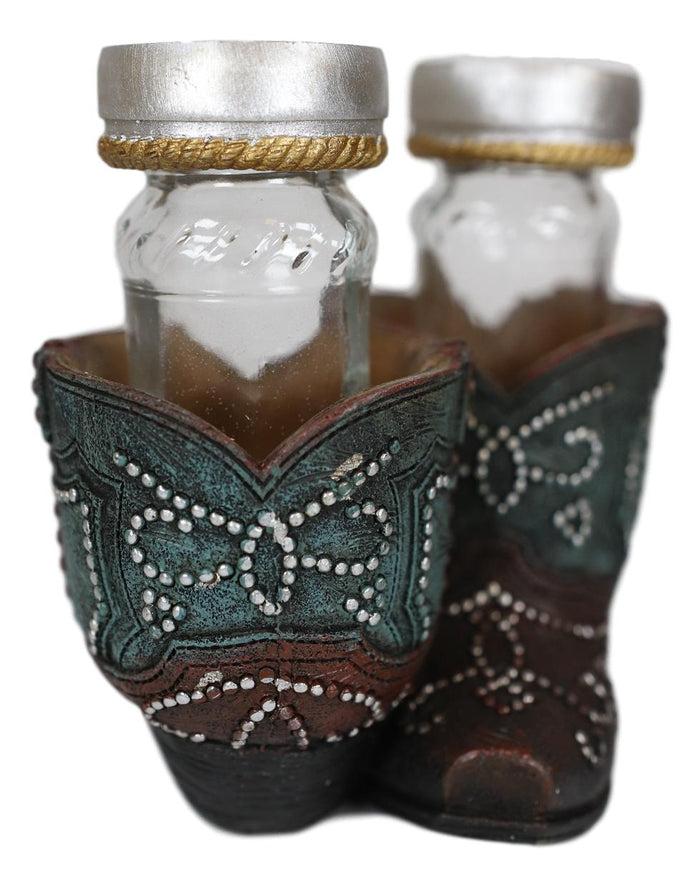 Ebros Gift Ebros Fancy Beads Turquoise Pair Of Cowgirl Boots Salt And Pepper Shakers Holder Set