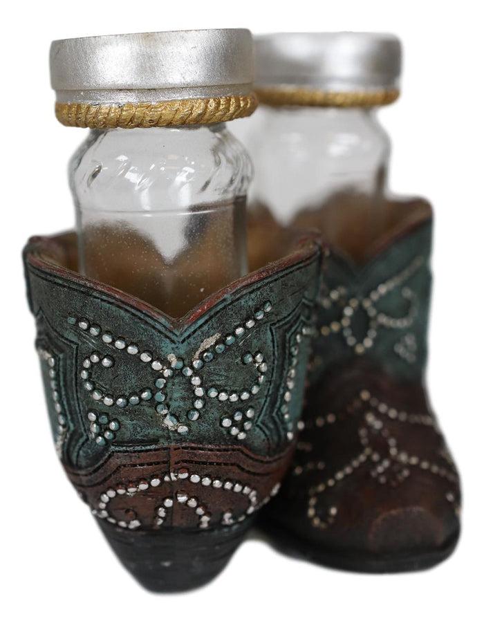 Ebros Gift Ebros Fancy Beads Turquoise Pair Of Cowgirl Boots Salt And Pepper Shakers Holder Set
