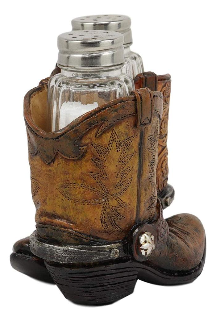 Ebros Gift Ebros Fancy Pair Of Cowboy Boots W/ Texas Star Salt & Pepper Shakers Holder Set