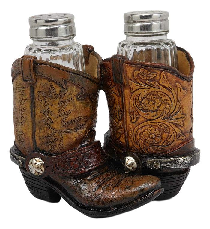 Ebros Gift Ebros Fancy Pair Of Cowboy Boots W/ Texas Star Salt & Pepper Shakers Holder Set
