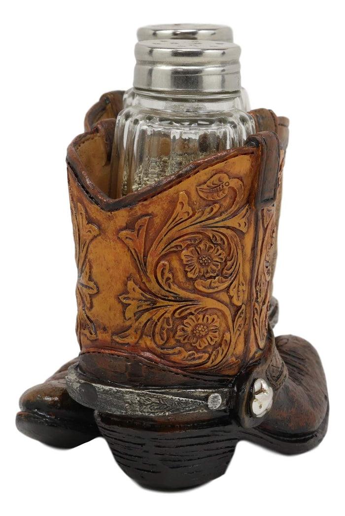 Ebros Gift Ebros Fancy Pair Of Cowboy Boots W/ Texas Star Salt & Pepper Shakers Holder Set