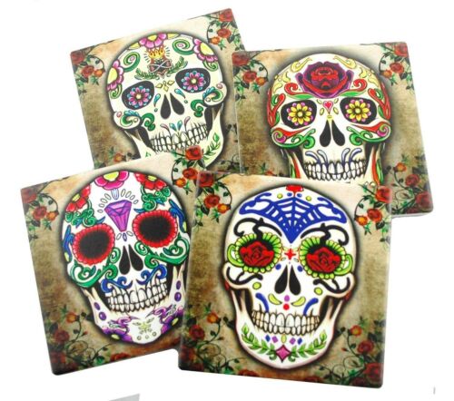 Ebros Gift Ebros Fancy Sugar Skulls Day Of The Dead Ceramic Coaster Set Of 4 Tiles
