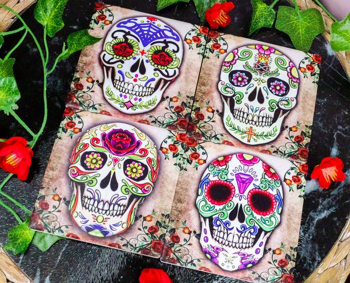 ebros gift Ebros Fancy Sugar Skulls Day Of The Dead Ceramic Coaster Set of 4 Tiles