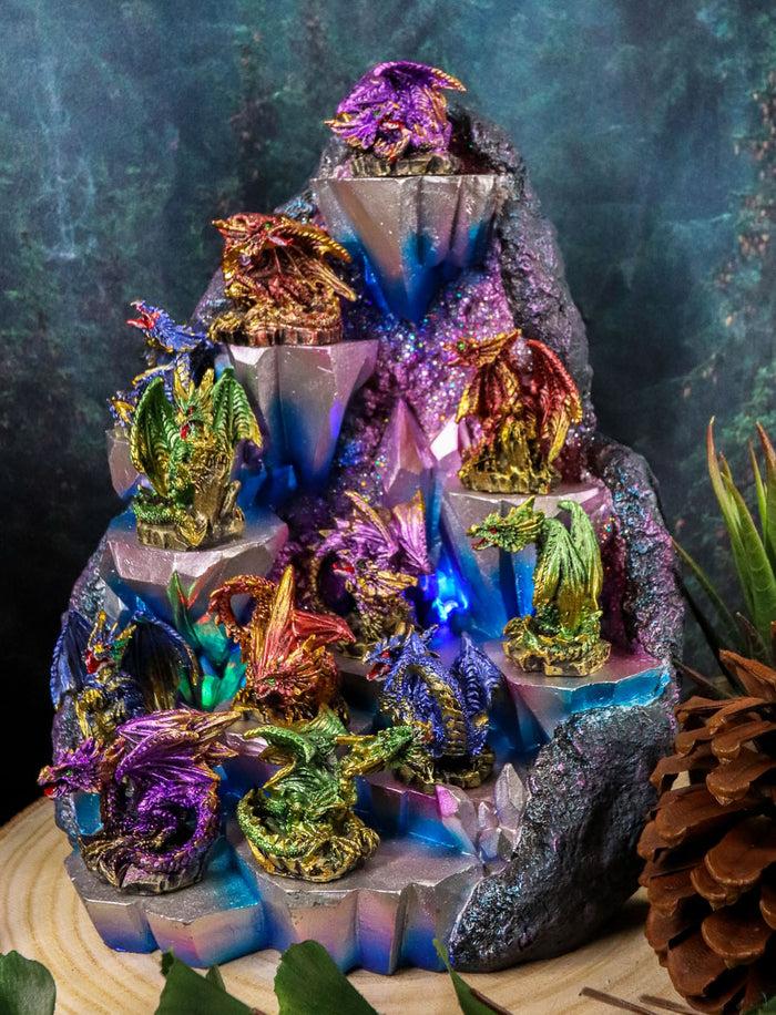ebros gift Ebros Fantasy 12 Mini Dragons With LED Lighted Glacier Mountain Display Figurine Set
