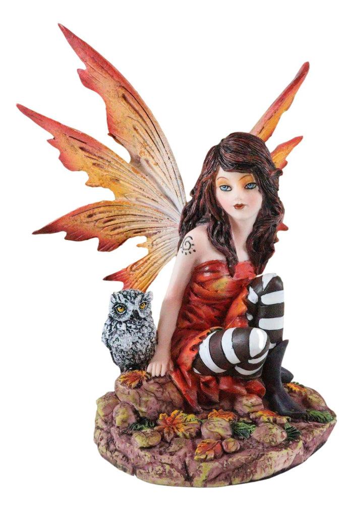 Ebros Gift Ebros Fantasy Autumn Forest Tribal Fairy In Orange Gown With Owlet Owl Figurine Decor