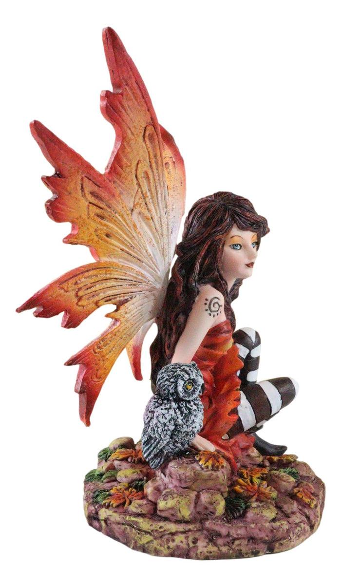 Ebros Gift Ebros Fantasy Autumn Forest Tribal Fairy In Orange Gown With Owlet Owl Figurine Decor