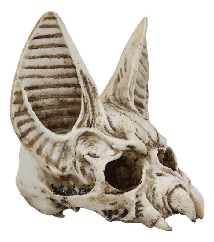 Ebros Gift Ebros Fantasy Demon Vampire Fangs Bat Half Skull Statue Decor 7" High 3D Skulls Figurine Decorative Macabre Halloween Day Of The Dead Sculpture