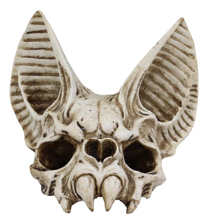 ebros gift Ebros Fantasy Demon Vampire Fangs Bat Half Skull Statue Decor 7" High 3D Skulls Figurine Decorative Macabre Halloween Day of The Dead Sculpture