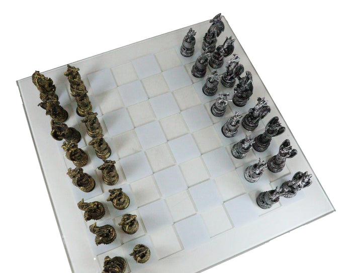 Ebros Gift Ebros Fantasy Dragon Dungeon Kingdoms Resin Chess Pieces With Glass Board Set