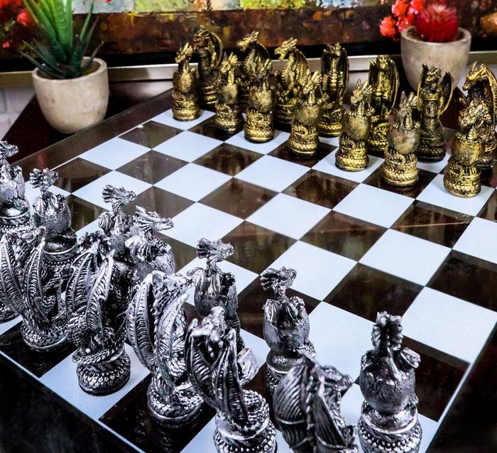 ebros gift Ebros Fantasy Dragon Dungeon Kingdoms Resin Chess Pieces With Glass Board Set