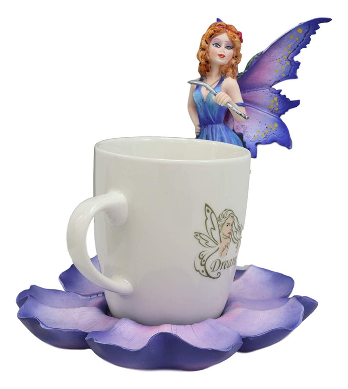 Ebros Gift Ebros Fantasy Pixie Beverage Teacup Fairy Standing On Flower Saucer Display Stand Holder Statue With Dream Eden Coffee Mug Set For Whimsical Tea Party Decor Accent Of Fairies Nymphs Pixies (Purple)