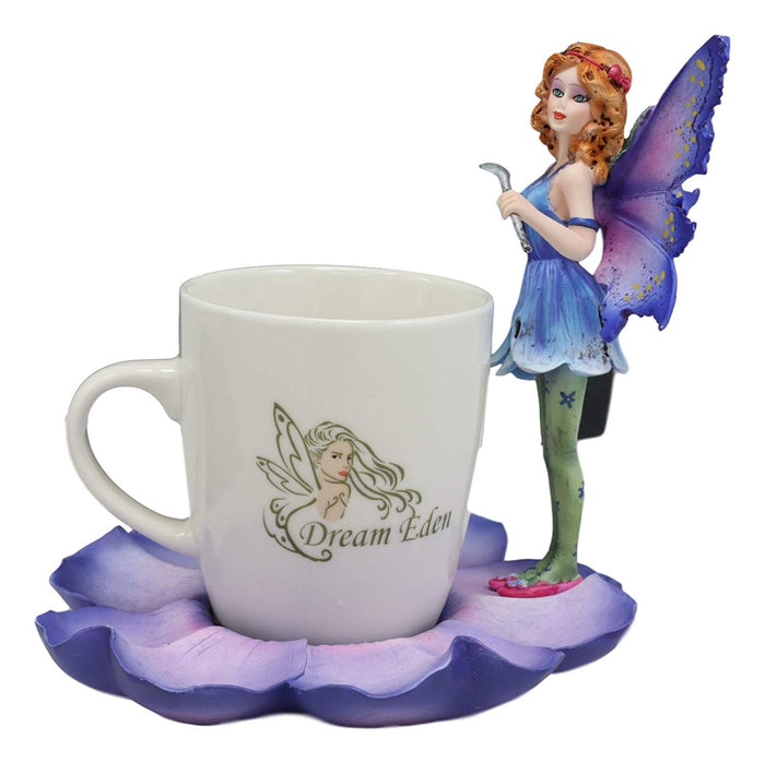 Ebros Gift Ebros Fantasy Pixie Beverage Teacup Fairy Standing On Flower Saucer Display Stand Holder Statue With Dream Eden Coffee Mug Set For Whimsical Tea Party Decor Accent Of Fairies Nymphs Pixies (Purple)