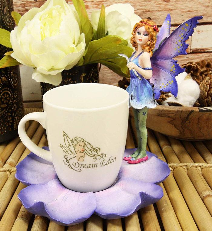 ebros gift Ebros Fantasy Pixie Beverage Teacup Fairy Standing On Flower Saucer Display Stand Holder Statue with Dream Eden Coffee Mug Set for Whimsical Tea Party Decor Accent of Fairies Nymphs Pixies (Purple)