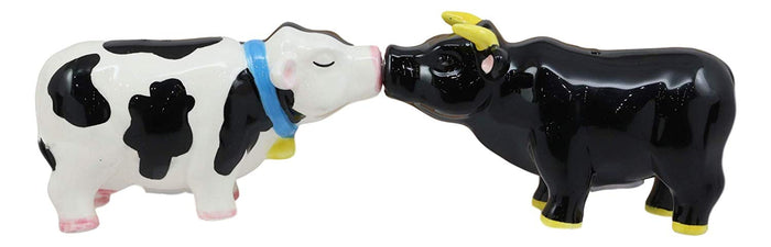 Ebros Gift Ebros Farm Bovine Cattle Love Affair Kissing Bull And Cow Salt And Pepper Shakers Set Fun Kitchen Dining Bull Matador And Holstein Cow Ceramic Magnetic Decor Figurines