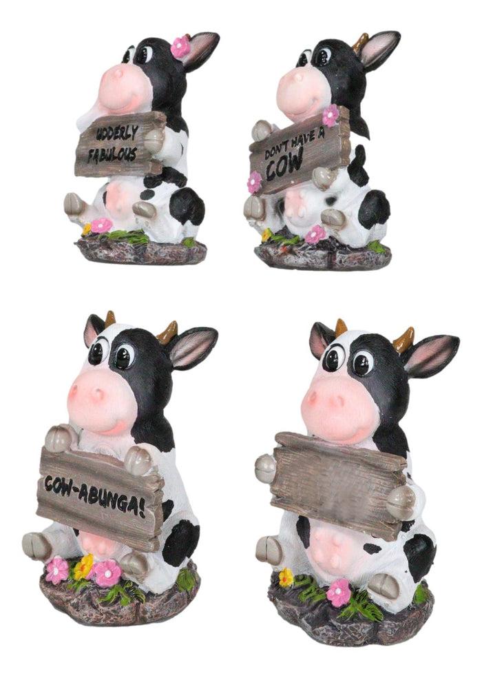 Ebros Gift Ebros Farm Bovine Cow Sisters Figurine Set Of Three 3.75"H Holding Funny Signs
