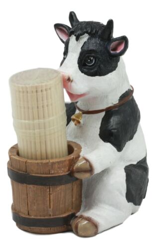 Ebros Gift Ebros Farm Bovine Holstein Cow By Wood Barrel Toothpick Holder Statue With Toothpicks