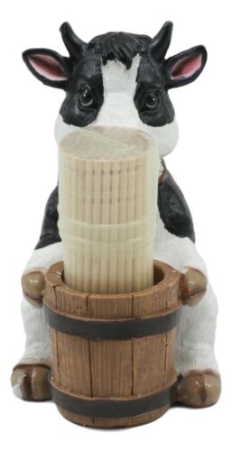 Ebros Gift Ebros Farm Bovine Holstein Cow By Wood Barrel Toothpick Holder Statue With Toothpicks