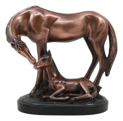 Ebros Gift Ebros Farm Country Horse Family Mare And Foal Bronze Electroplated Resin Figurine