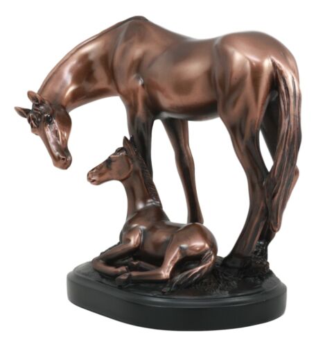 Ebros Gift Ebros Farm Country Horse Family Mare And Foal Bronze Electroplated Resin Figurine