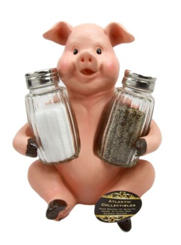 Ebros Gift Ebros Farmland Bacon Pig Swine Belly Hugging Glass Salt Pepper Spice Holder